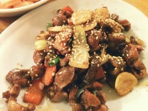 Dak Dong Jib (닭똥집) – Chicken Gizzard on a white plate