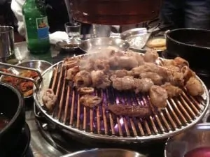 Gopchang (곱창) – Grilled Pork or Cow Intestines on a grill
