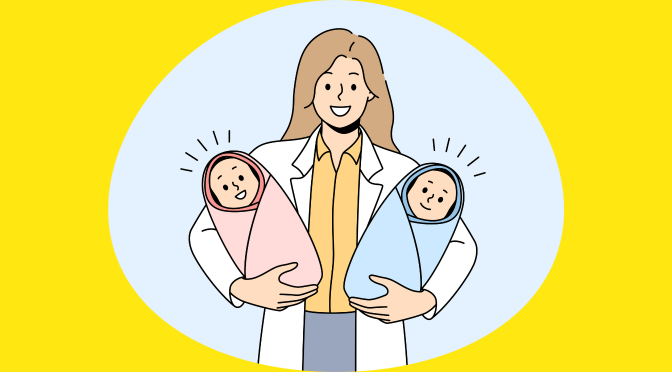 A doctor carrying twin babies