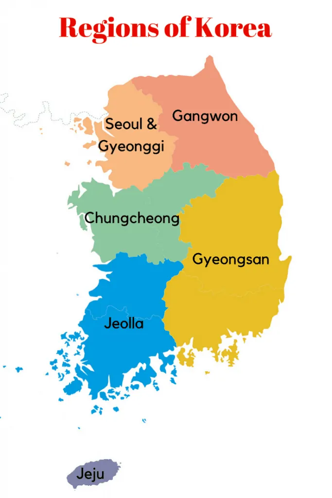 Picture of South Korea with selected provinces
