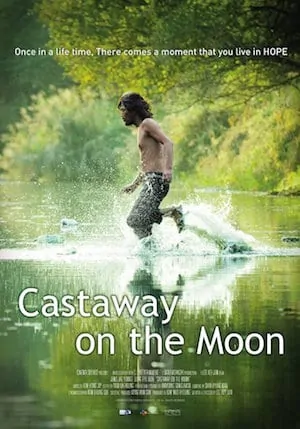Movie Poster for the Castaway on the Moon with a bearded man running on water