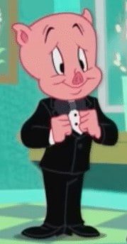 Porky Pig wearing a tuxedo