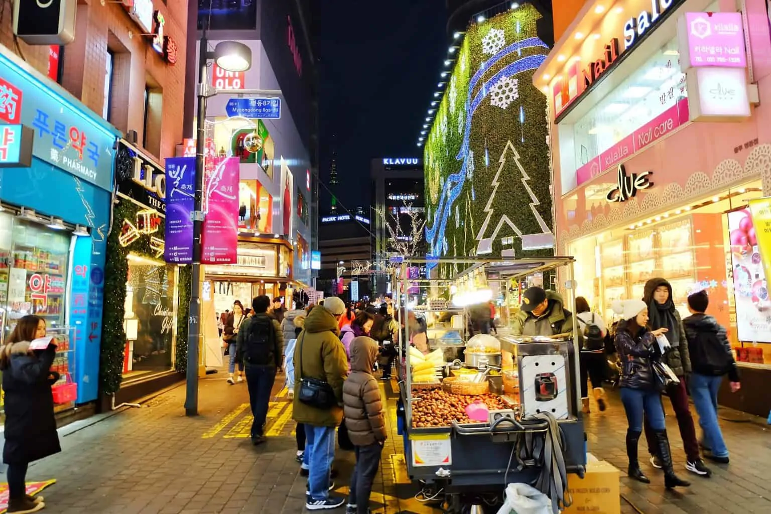Walking Street Night Market Street in Myeongdong Myeongdong in Seoul, South Korea.