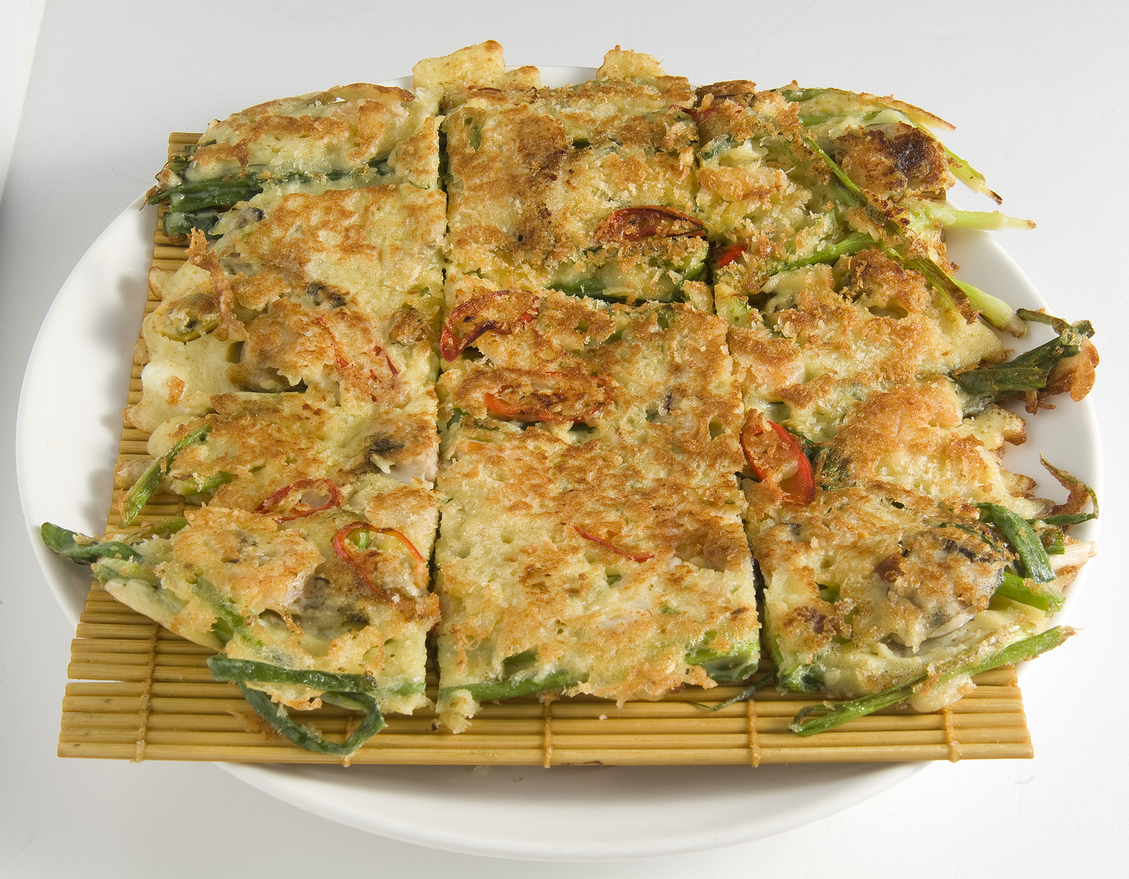 Korean style pancake or pizza, traditional Korean food Jeon