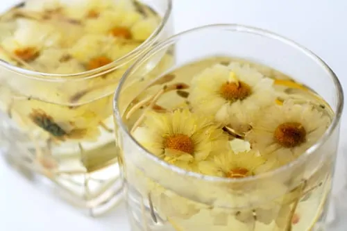 Chrysanthemum Tea 국화차 in  a clear glass