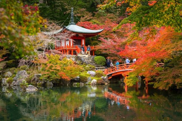 KYOTO, JAPAN - NOVEMBER 10, 2016 : Daigo-ji temple with colorful