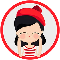Illustration of a girl smiling with black hair and a red hat