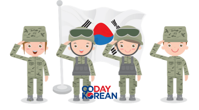 Four soldiers saluting the South Korean flag