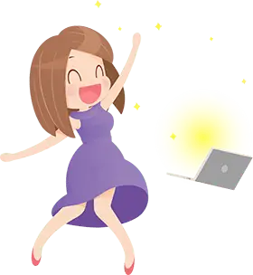 Illustration of a woman happily using a computer