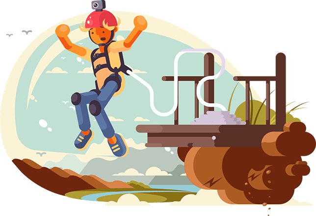 Illustration of a person bungee jumping from a cliff