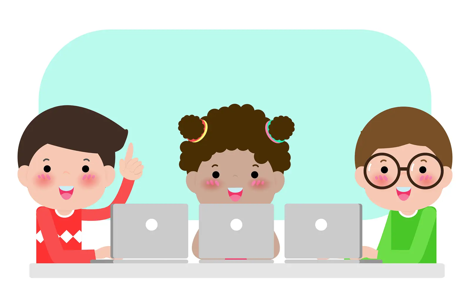 Illustration of 3 kids studying at a computer