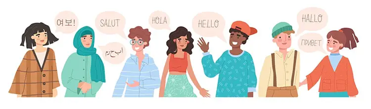 Illustration of people speaking different languages