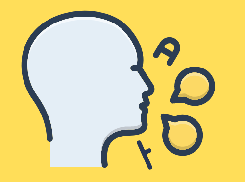 A talking person's side view with speech bubbles 