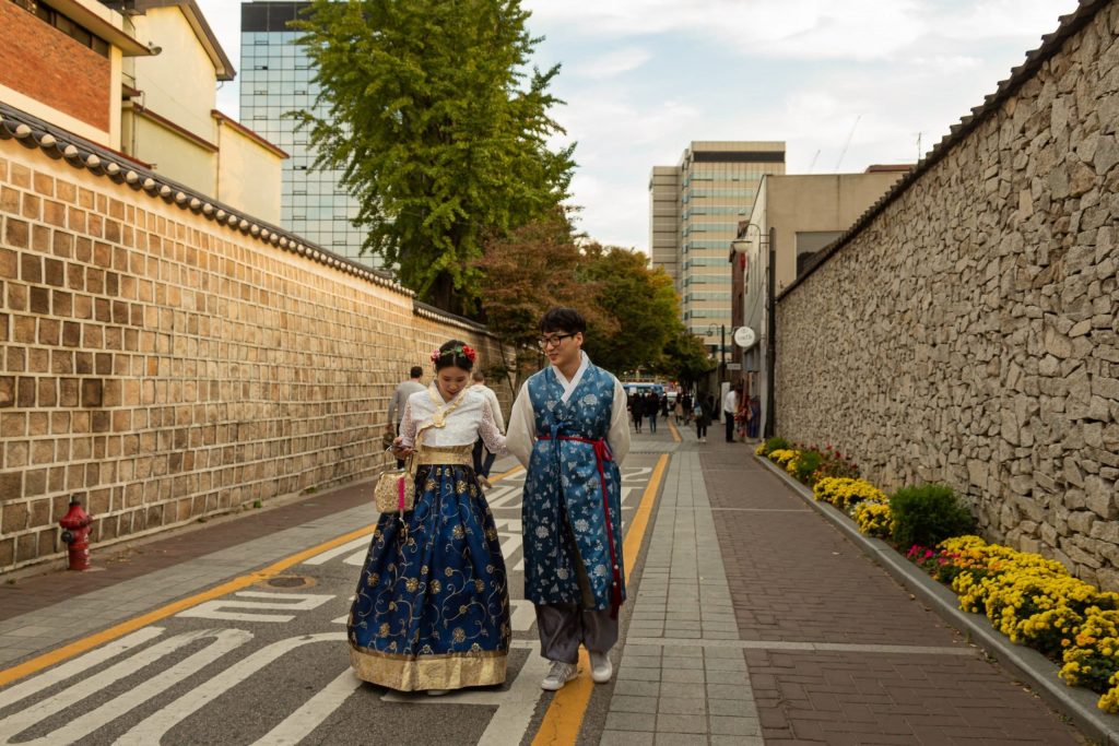 A Korean Couple In Traditional Korean Hanbok