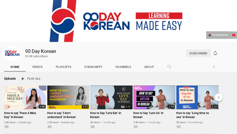 90 Day Korean Youtube channel