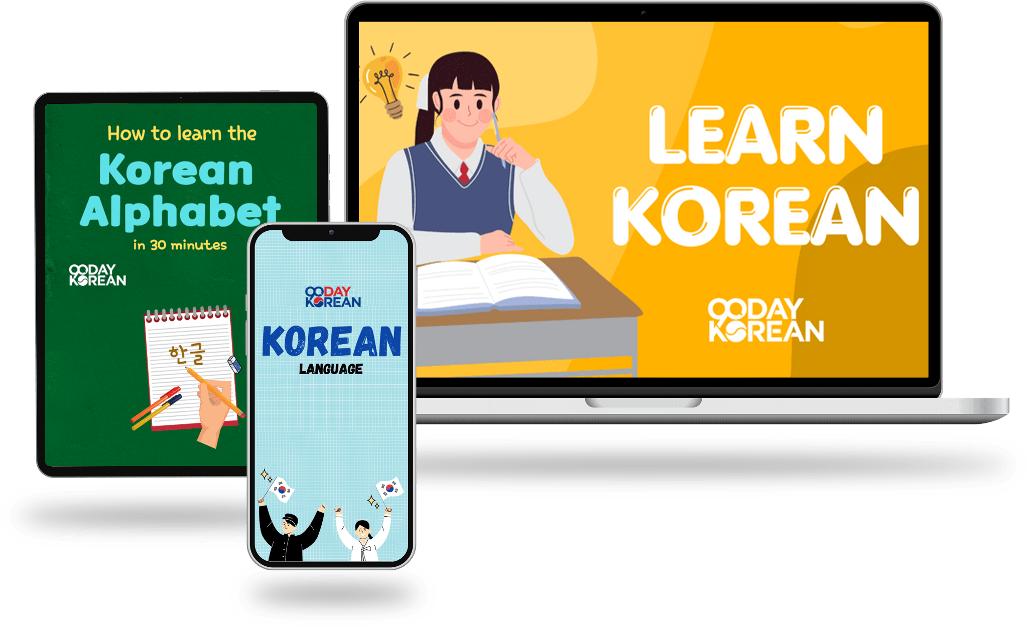 Three devices with 90 Day Korean logo