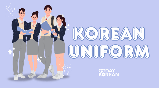 Two boys and two girls wearing Korean school uniforms