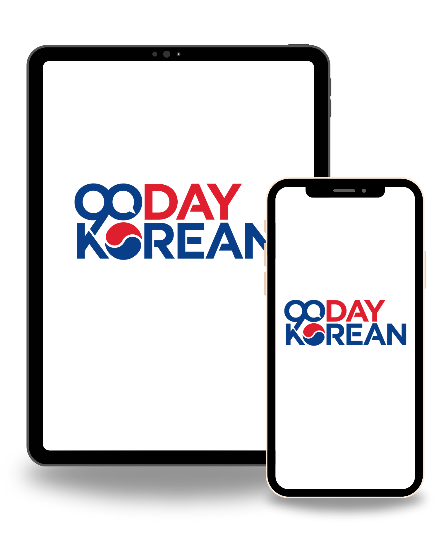 A tablet and a mobile phone with the 90 Day Korean logo